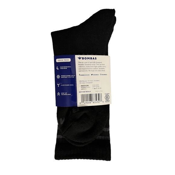 Bombas Socks Mens Black Orginal Half Calf Honeycomb Arch Support Medium - Picture 3 of 4